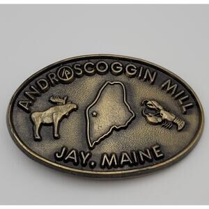 Vintage International Paper Jay Maine Androscoggin Mill Brass Belt Buckle Jadco